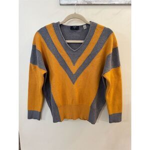 Tahari Women's V-Neck Chevron Pullover Sweater Multicolor Colorblock Size M